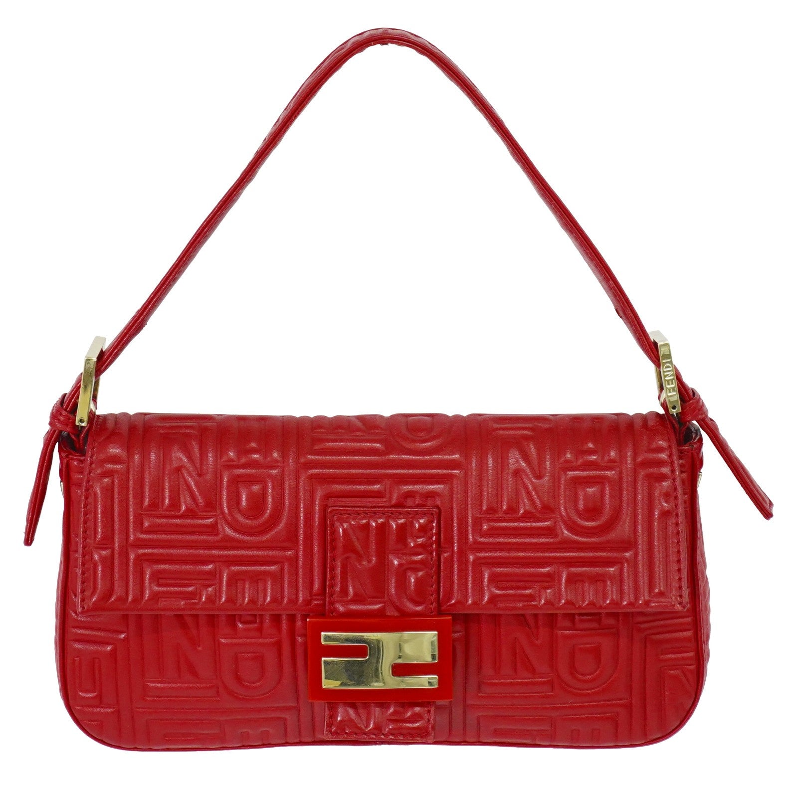 Fendi Mamma Baguette Leather Red Leather Handbag (Pre-Owned)