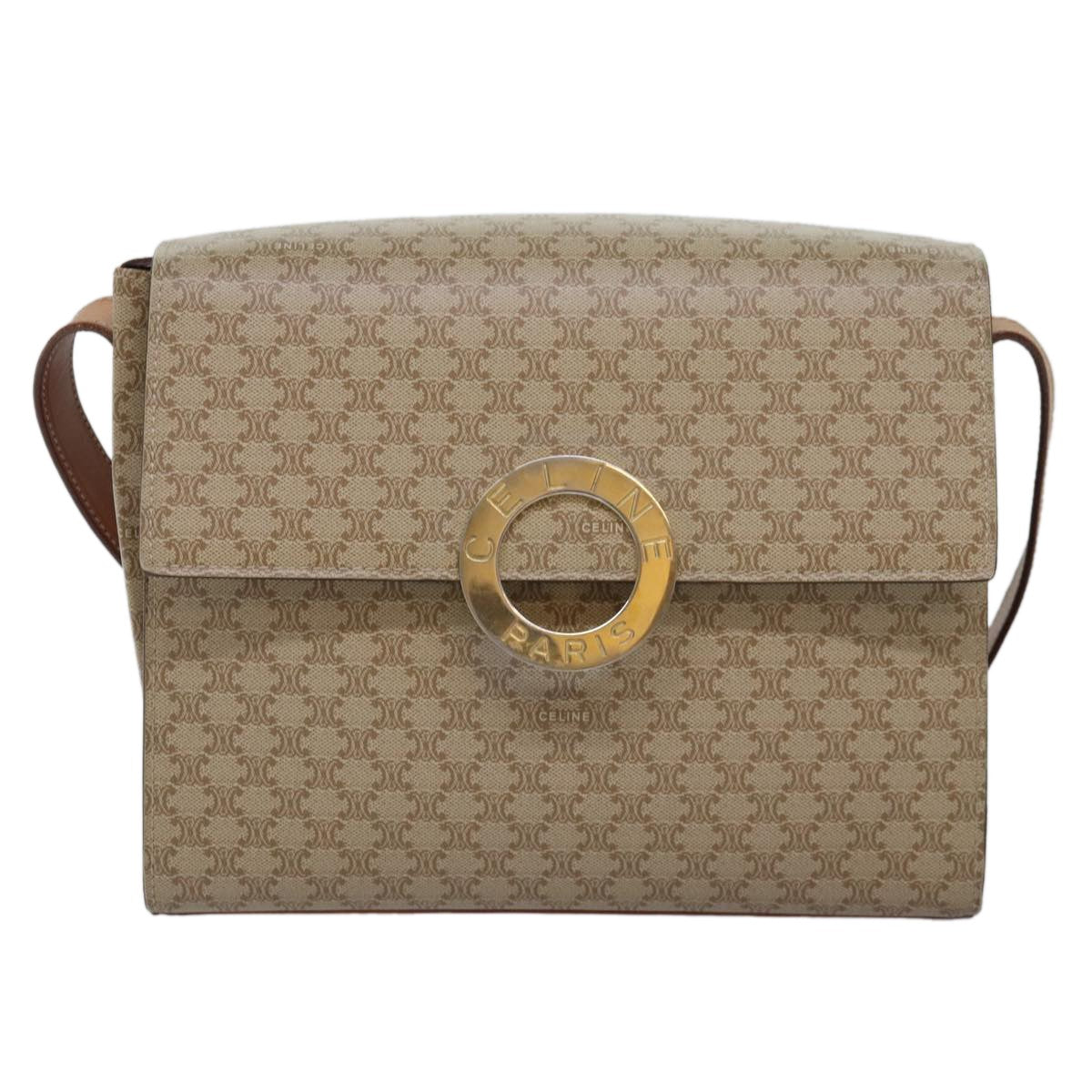 Celine Vintage Macadam Circle Logo Shoulder Bag Canvas And Leather Beige Canvas Shoulder Bag Bag (Pre-Owned)