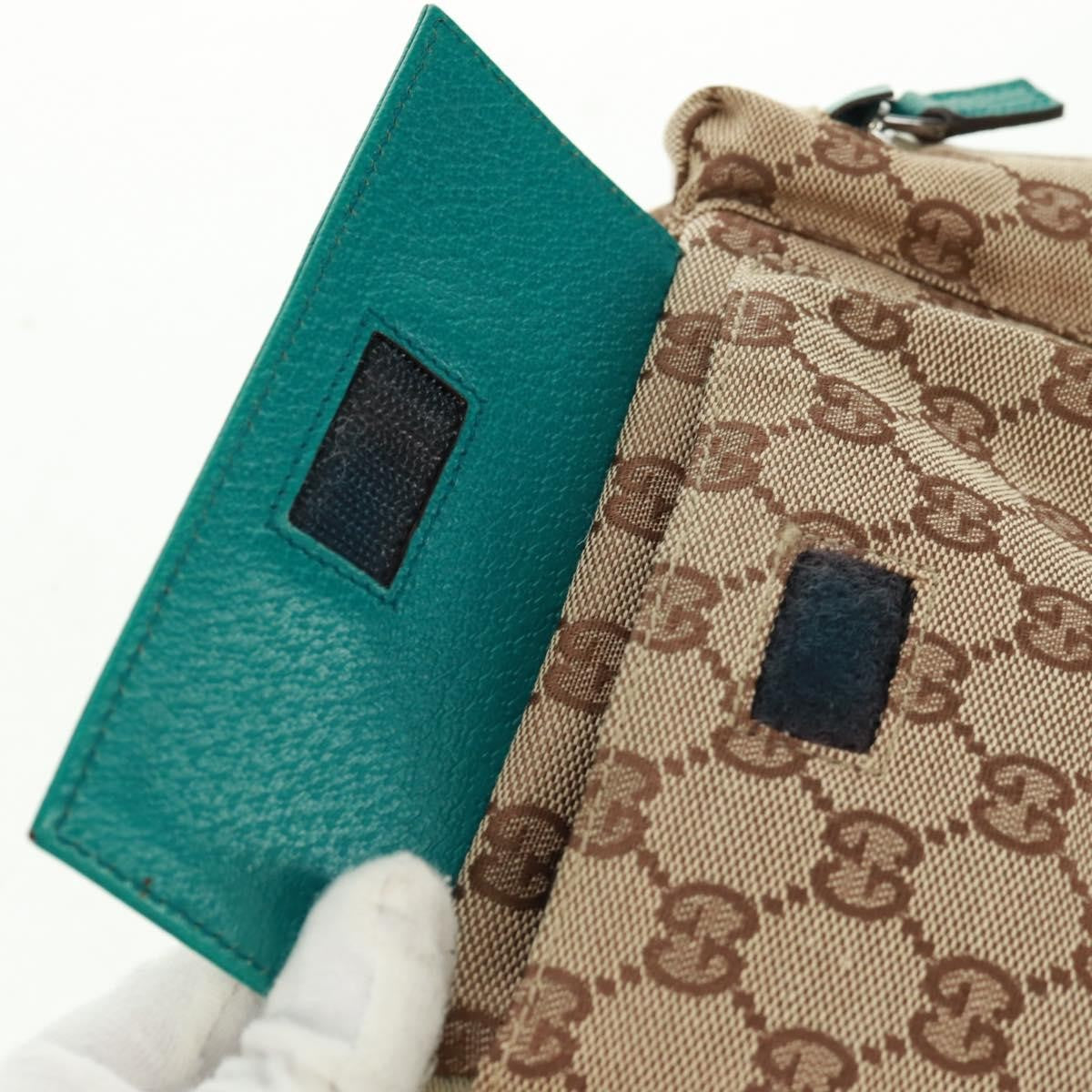 Gucci Vintage Double Belt Bag Gg Canvas With Leather Beige Canvas Shoulder Bag Bag (Pre-Owned)