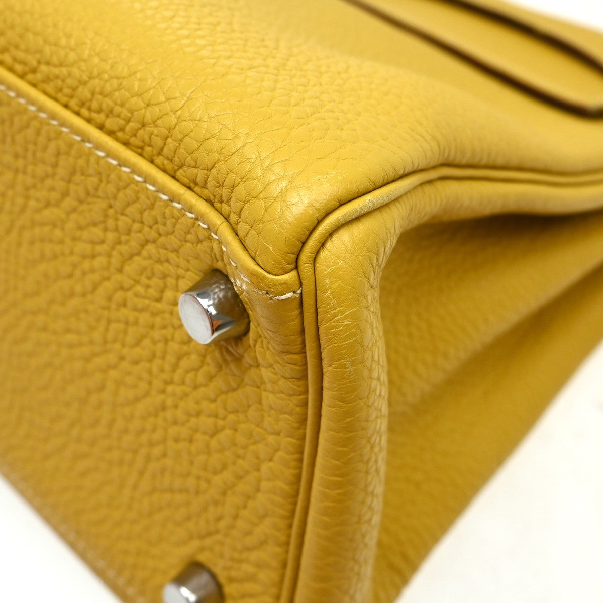 Hermes Kelly Handbag Yellow Epsom With Palladium Hardware Yellow Leather Handbag (Pre-Owned)