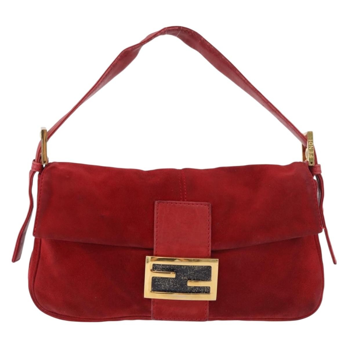 Fendi Baguette Bag Leather Red Suede Shoulder Bag Bag (Pre-Owned)