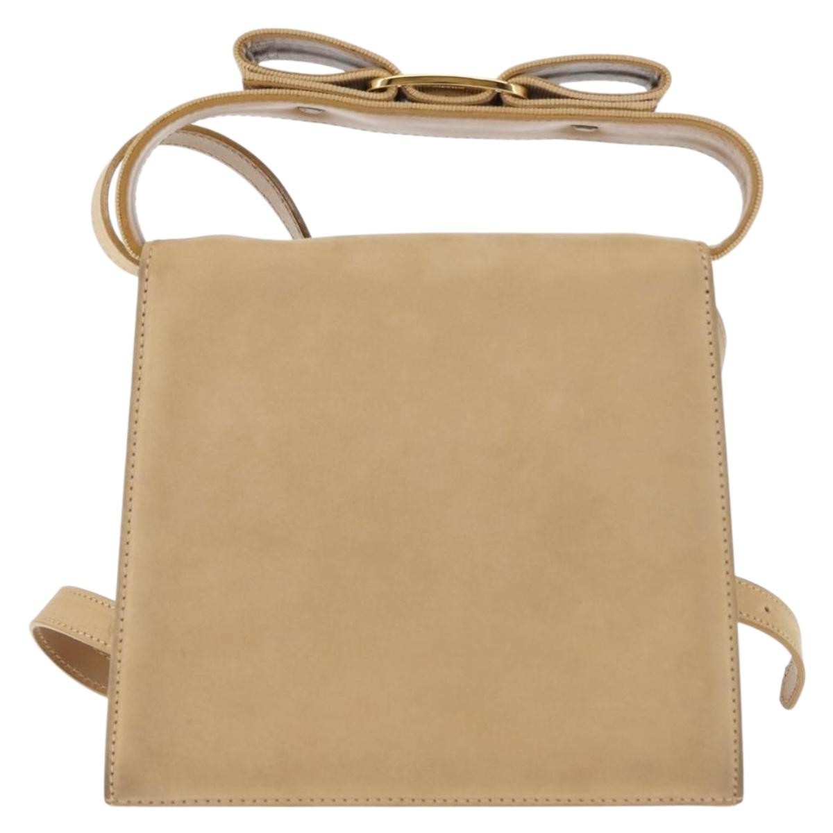 Salvatore Ferragamo Vala Handbag Suede Beige Suede Handbag (Pre-Owned)
