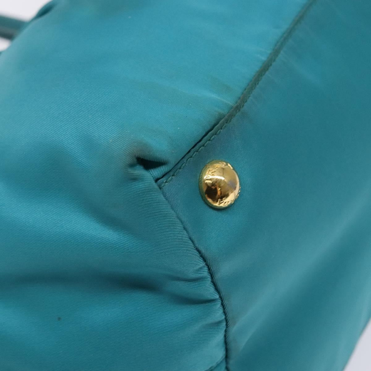 Prada Logo Bow Tote Tessuto With Leather Turquoise Nylon Bag (Pre-Owned)