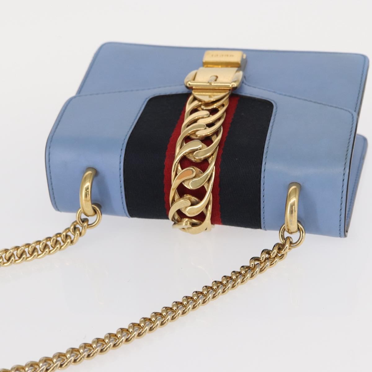 Gucci Sylvie Chain Shoulder Bag Leather Blue Leather Shoulder Bag Bag (Pre-Owned)