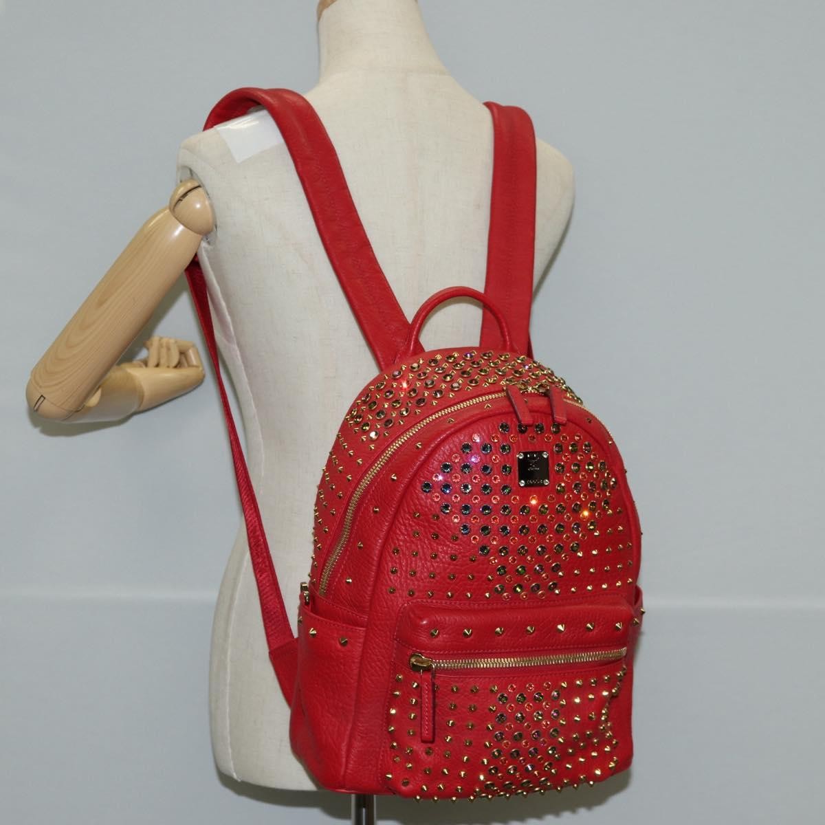 MCM Vintage Vicetos Backpack Leather Red Leather Backpack Bag (Pre-Owned)