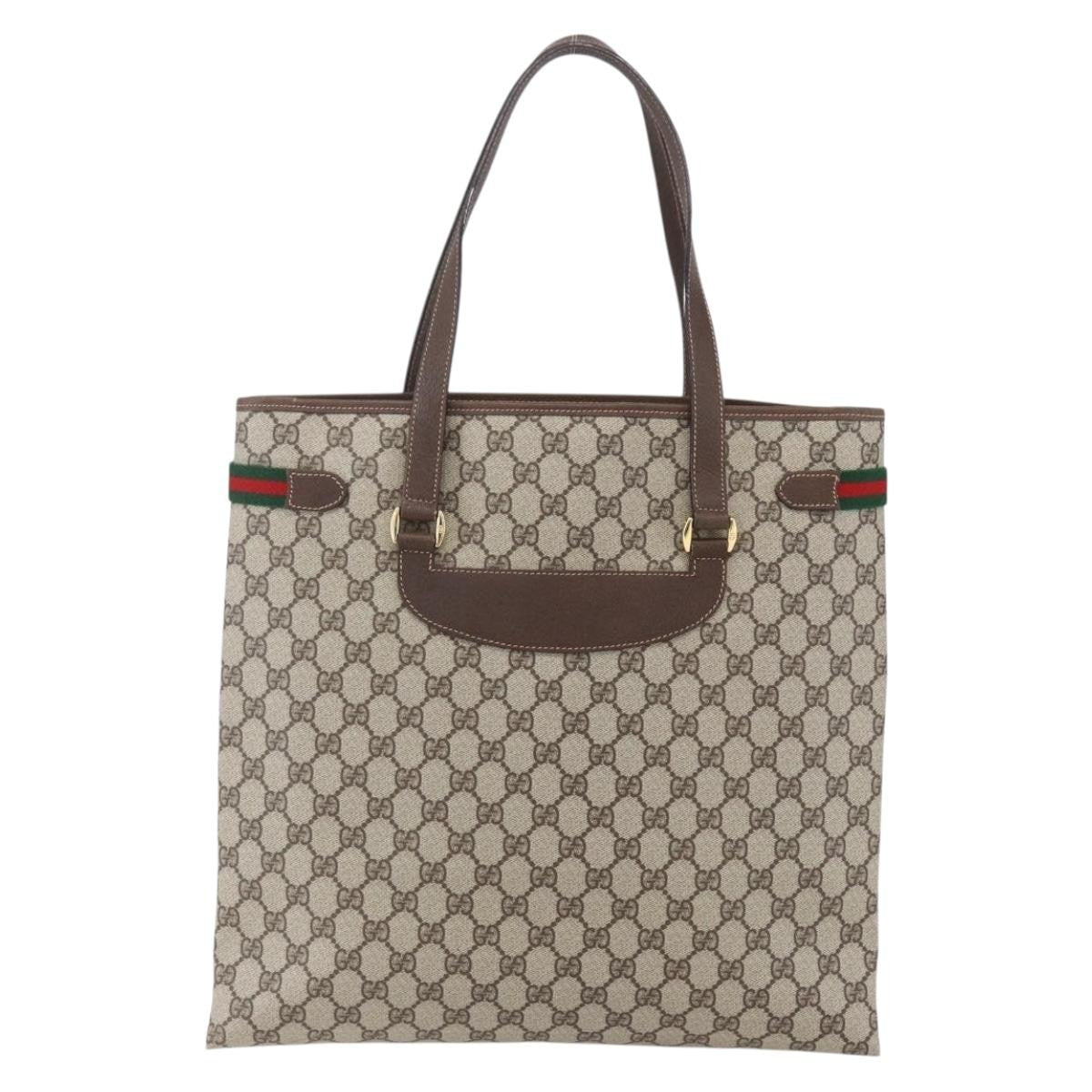 Gucci Vintage Tote Gg Canvas Beige Pvc Tote Bag Bag (Pre-Owned)