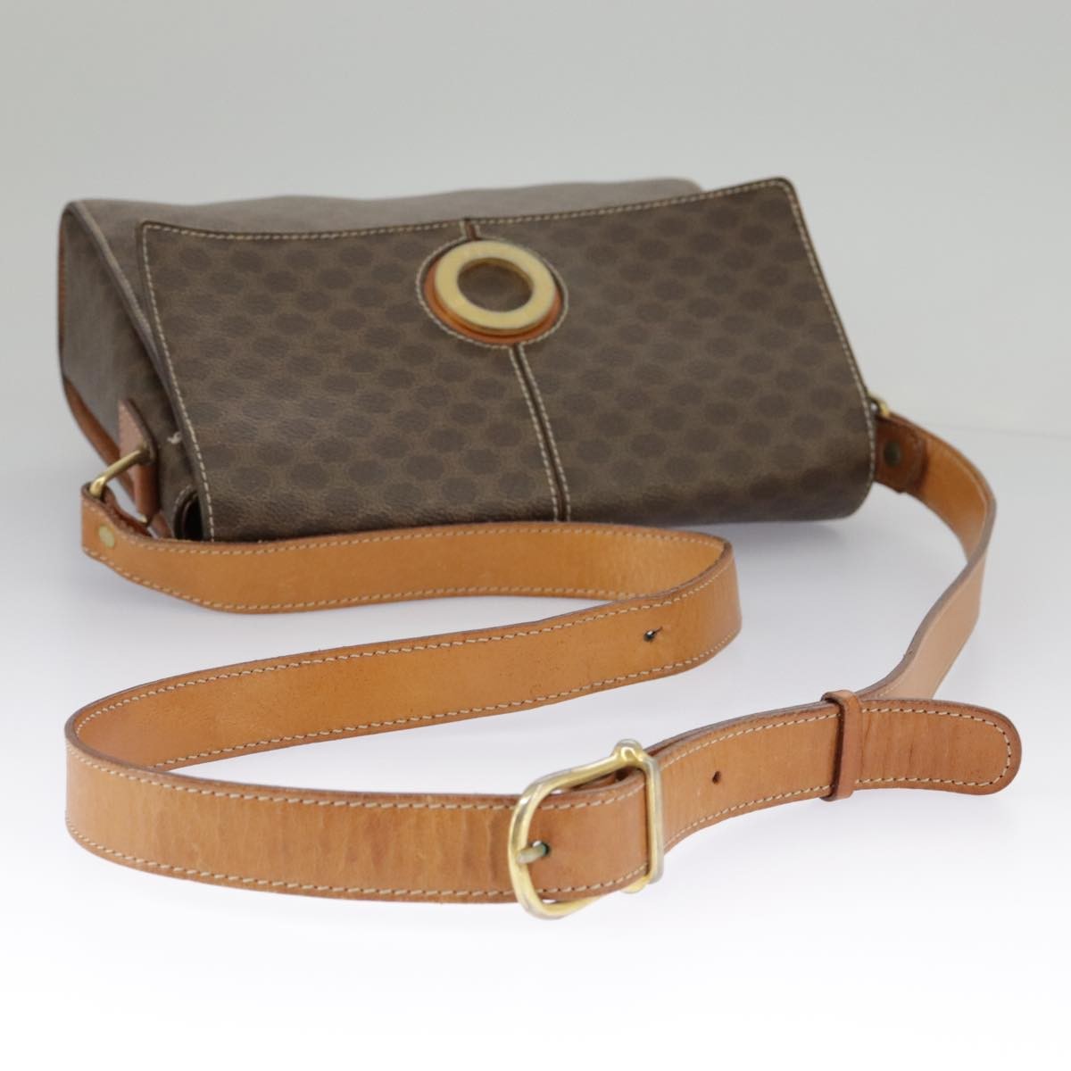 Celine Vintage Macadam Circle Logo Shoulder Bag Canvas And Leather Brown Canvas Shoulder Bag Bag (Pre-Owned)