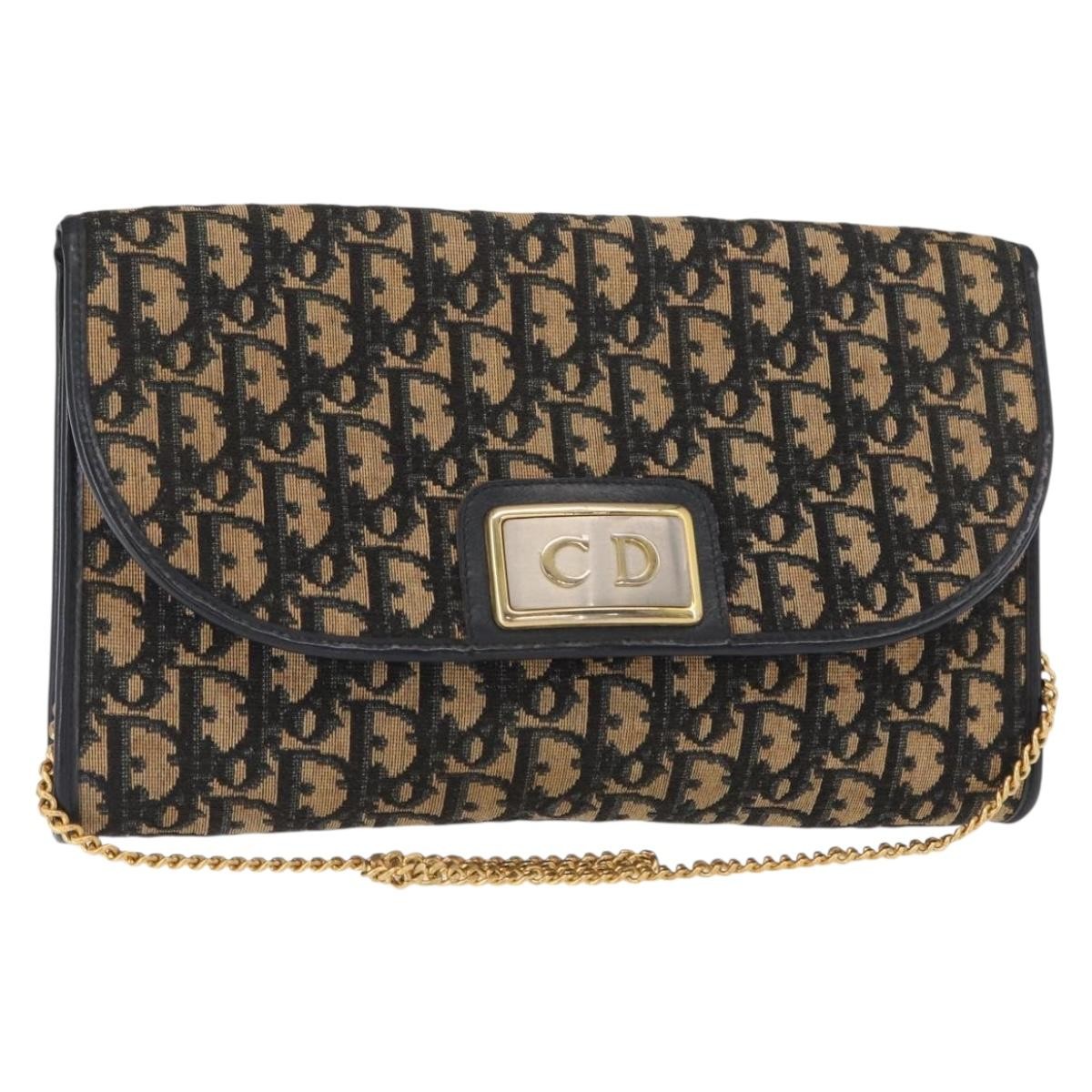 Christian Dior Vintage Cd Chain Flap Shoulder Bag Diorissimo Canvas Navy Canvas Shoulder Bag Bag (Pre-Owned)