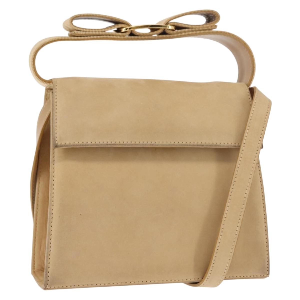 Salvatore Ferragamo Vala Handbag Suede Beige Suede Handbag (Pre-Owned)