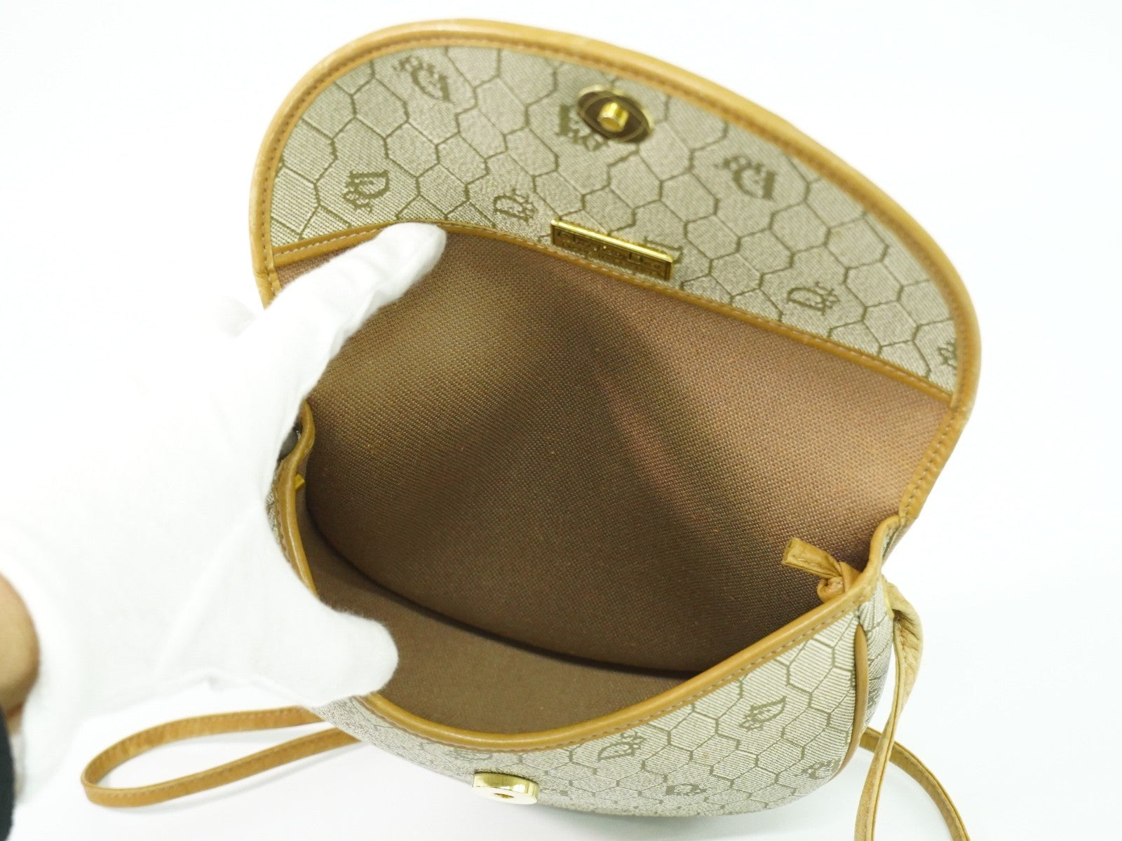 Christian Dior Vintage Honeycomb Shoulder Bag Canvas Beige Canvas Shoulder Bag Bag (Pre-Owned)