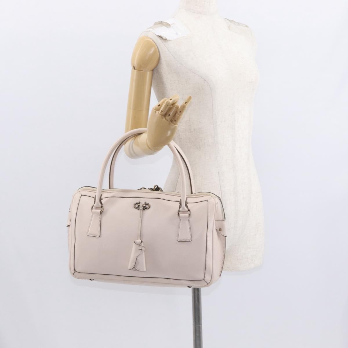 Salvatore Ferragamo Gancini Handbag Leather Pink Leather Handbag (Pre-Owned)