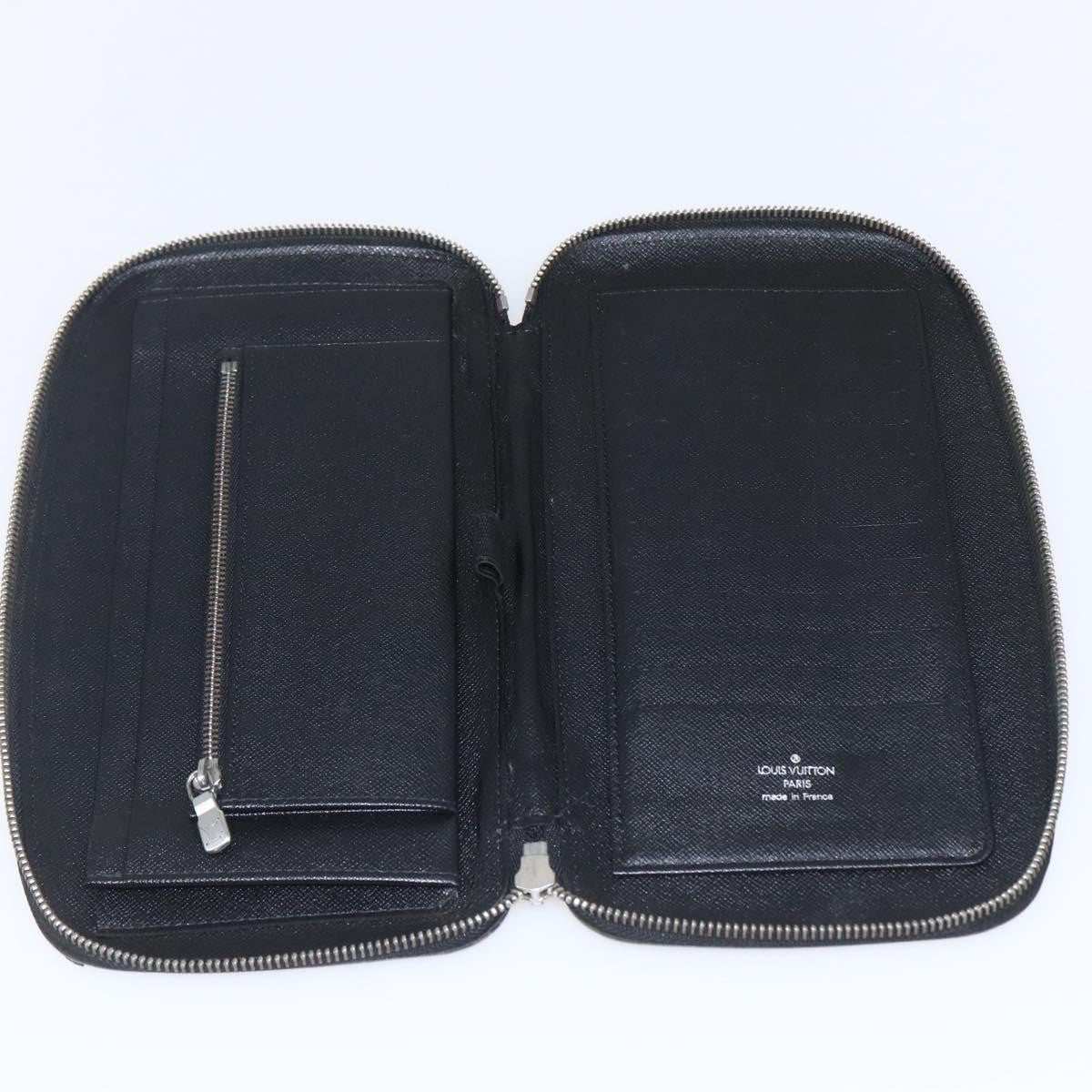 Louis Vuitton Atoll Organizer Wallet Taiga Leather Black Leather Clutche & Pouche Bag (Pre-Owned)