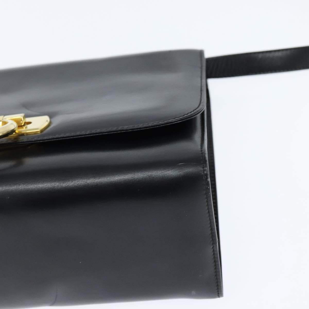 Salvatore Ferragamo Gancini Flap Shoulder Bag Leather Black Leather Shoulder Bag Bag (Pre-Owned)