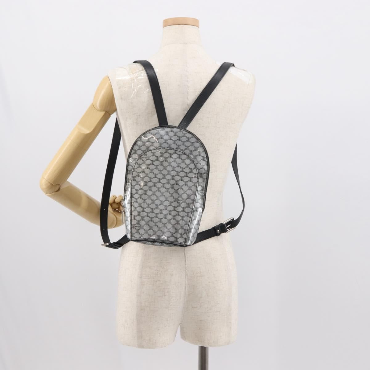 Celine Vintage Macadam Backpack Canvas And Leather Silver Pvc Backpack Bag (Pre-Owned)