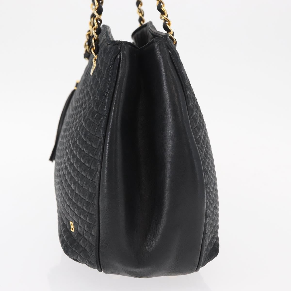 Bally Vintage Chain Shoulder Bag Quilted Leather Black Leather Shoulder Bag Bag (Pre-Owned)