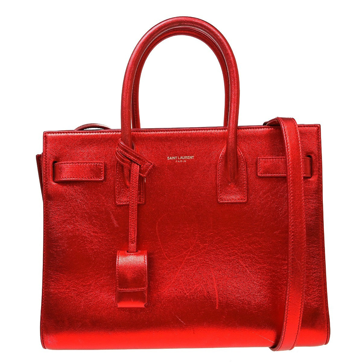 Saint Laurent Sac De Jour Bag Leather Red Leather Handbag (Pre-Owned)