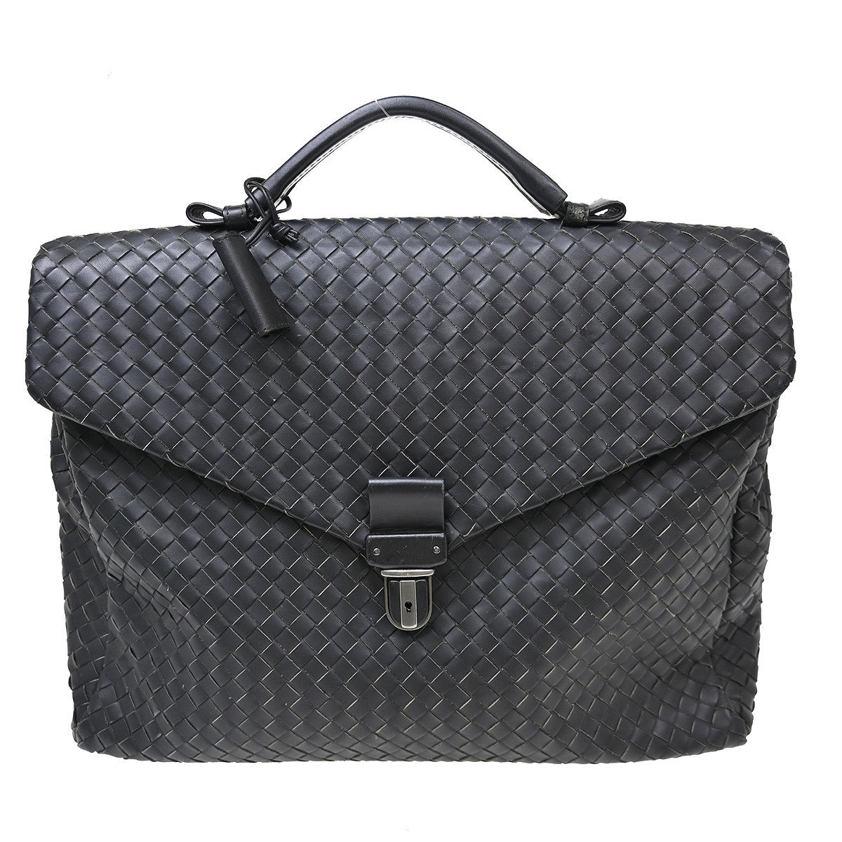 Bottega Veneta Envelope Briefcase Intrecciato Nappa Black Leather Briefcase Bag (Pre-Owned)