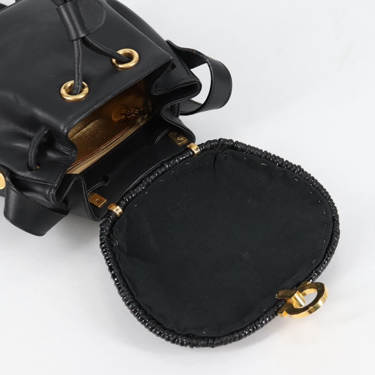 Salvatore Ferragamo Gancini Shoulder Bag Leather Black Leather Shoulder Bag Bag (Pre-Owned)