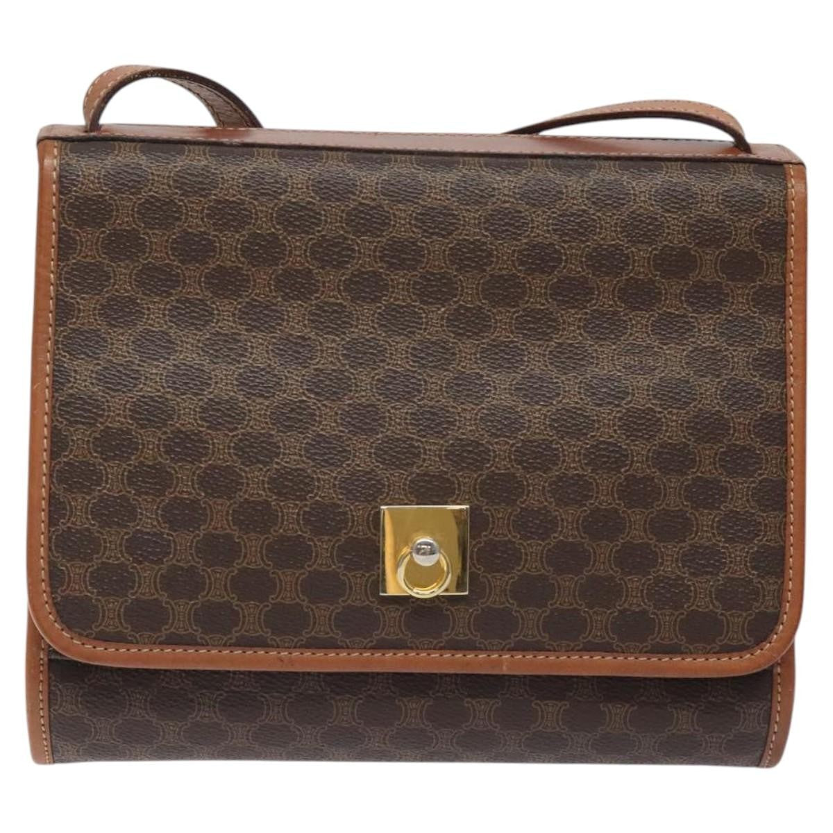 Celine Vintage Macadam Shoulder Bag Canvas And Leather Brown Canvas Shoulder Bag Bag (Pre-Owned)