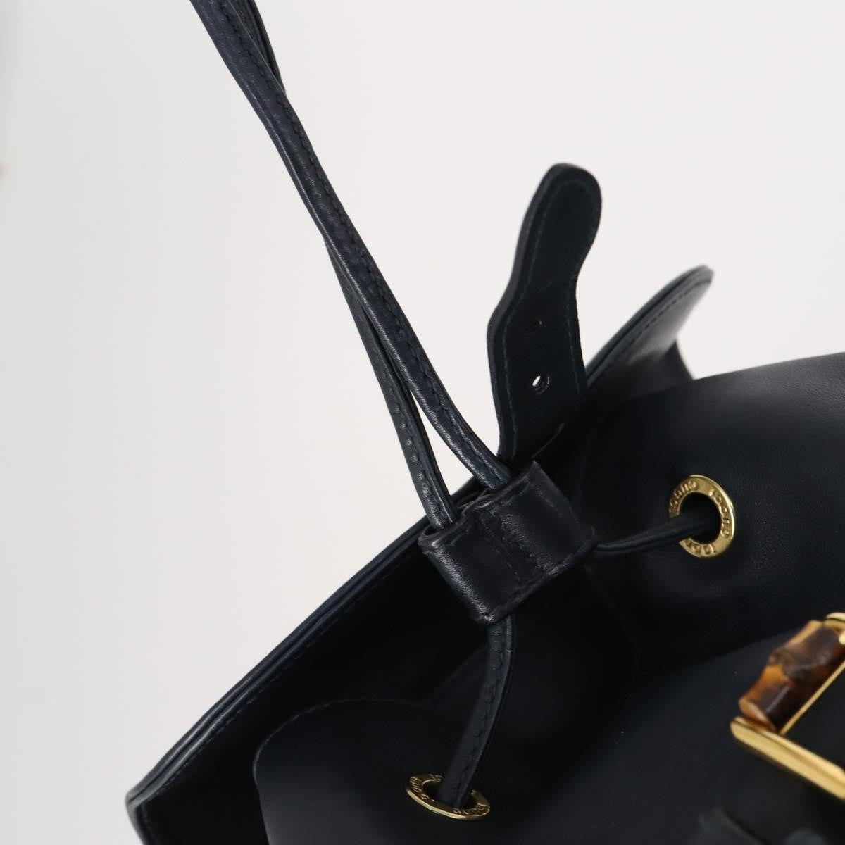 Gucci Vintage Bamboo Backpack Leather Navy Leather Backpack Bag (Pre-Owned)