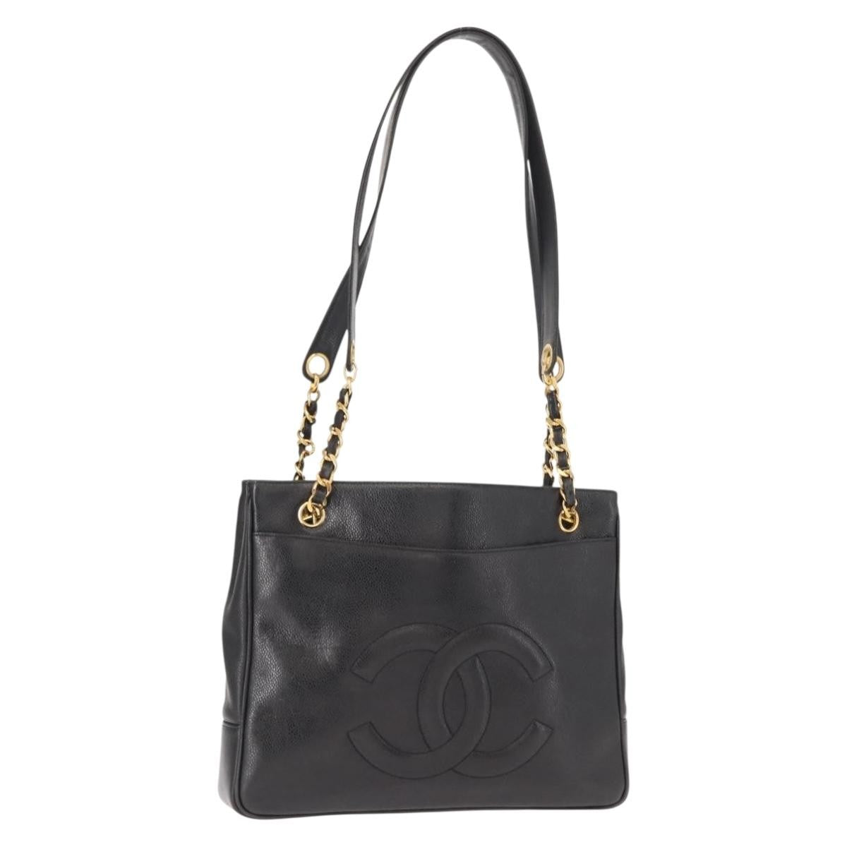 Chanel Vintage Cc Chain Tote Caviar Black Leather Tote Bag Bag (Pre-Owned)