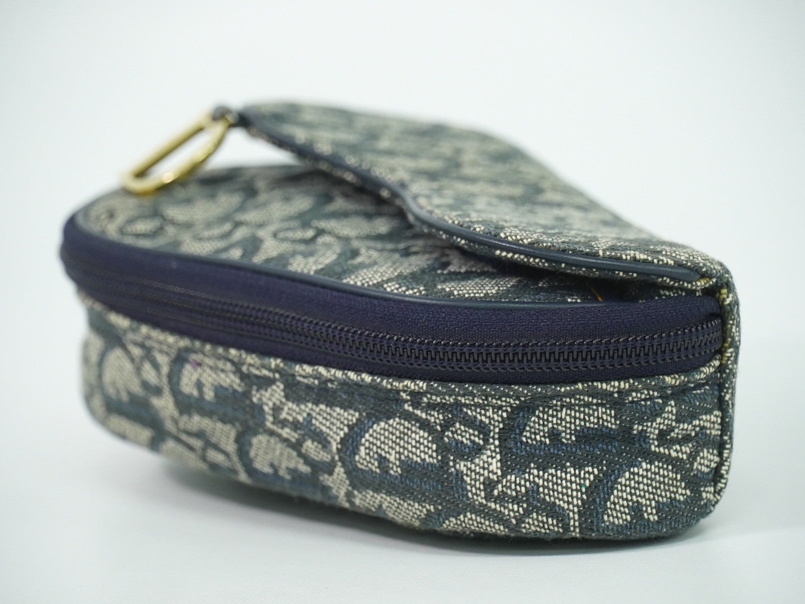 Christian Dior Saddle Zip Pouch Diorissimo Canvas Navy Canvas Clutche & Pouche Bag (Pre-Owned)