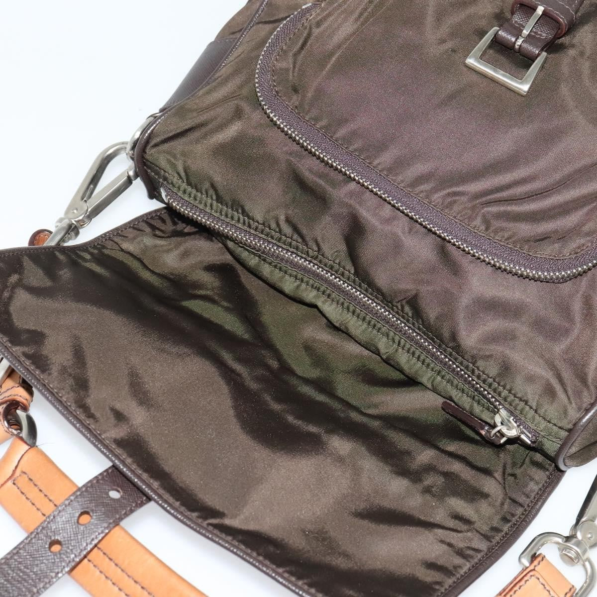 Prada Vintage Flap Shoulder Bag Nylon Khaki Nylon Shoulder Bag Bag (Pre-Owned)