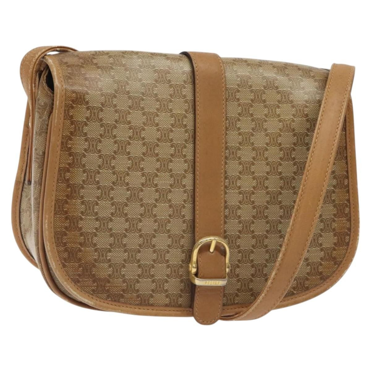 Celine Vintage Macadam Shoulder Bag Canvas And Leather Beige Canvas Shoulder Bag Bag (Pre-Owned)