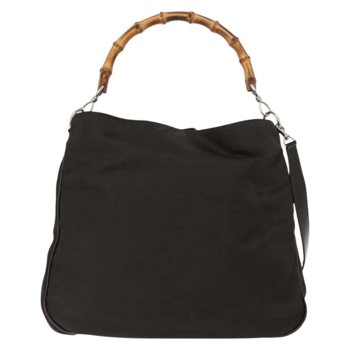 Gucci Vintage Bamboo Shoulder Bag Nylon Brown Nylon Shoulder Bag Bag (Pre-Owned)