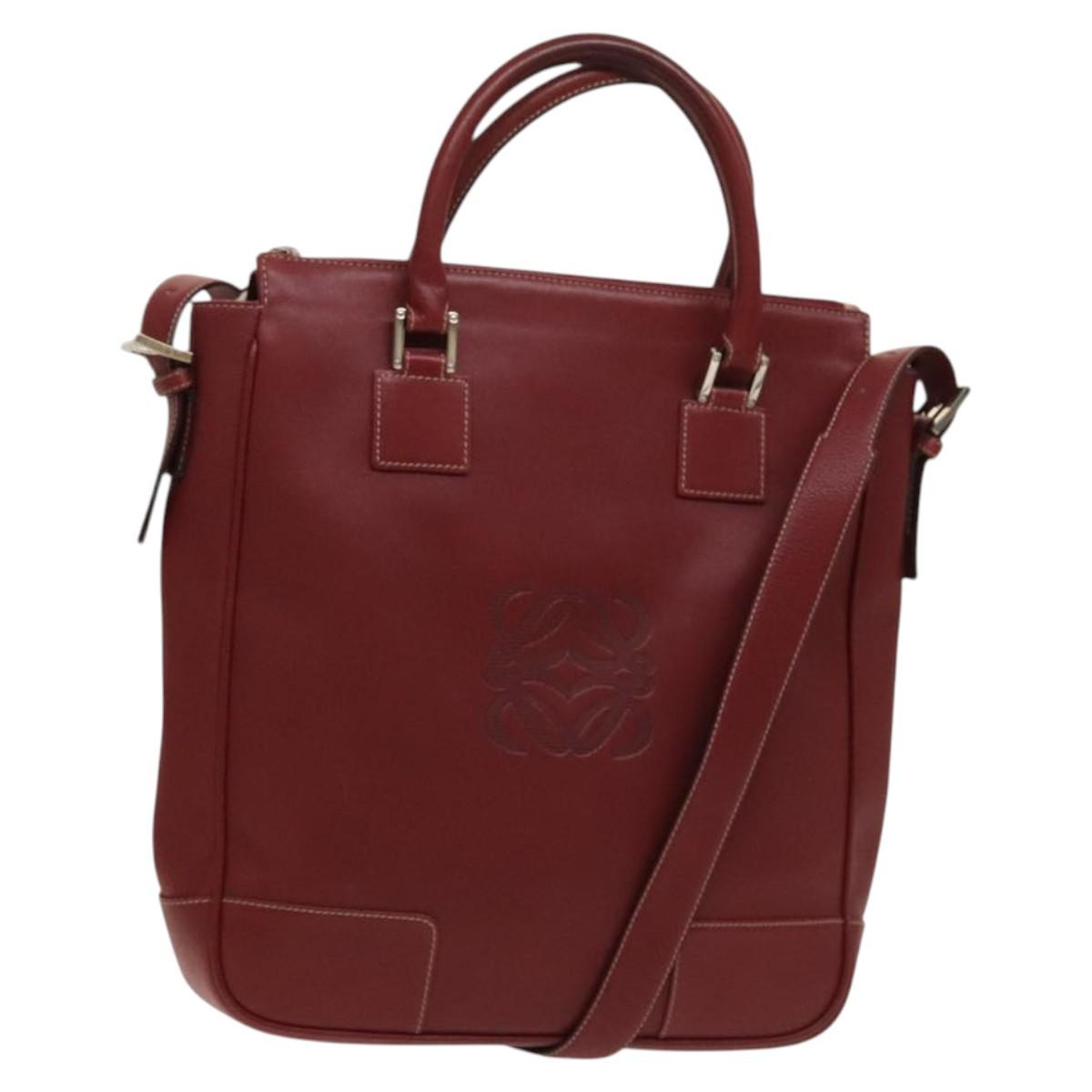 Loewe Vintage Anagram Tote Leather Burgundy Leather Tote Bag Bag (Pre-Owned)