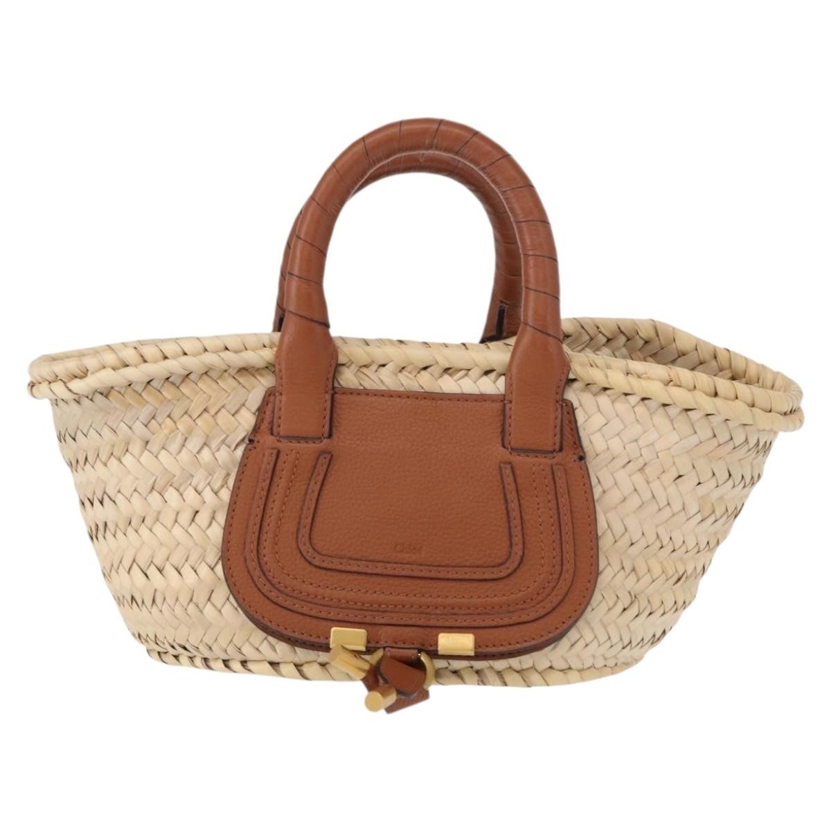 Chloe Marcie Basket Bag Raffia And Leather Beige Wicker Handbag (Pre-Owned)