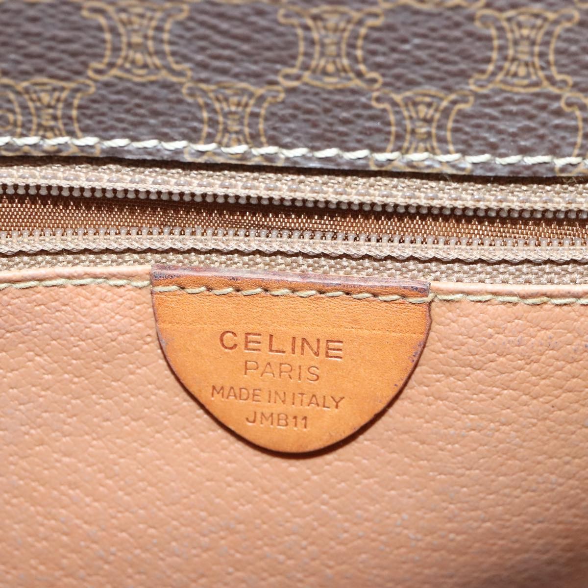 Celine Vintage Macadam Circle Logo Shoulder Bag Canvas And Leather Brown Canvas Shoulder Bag Bag (Pre-Owned)