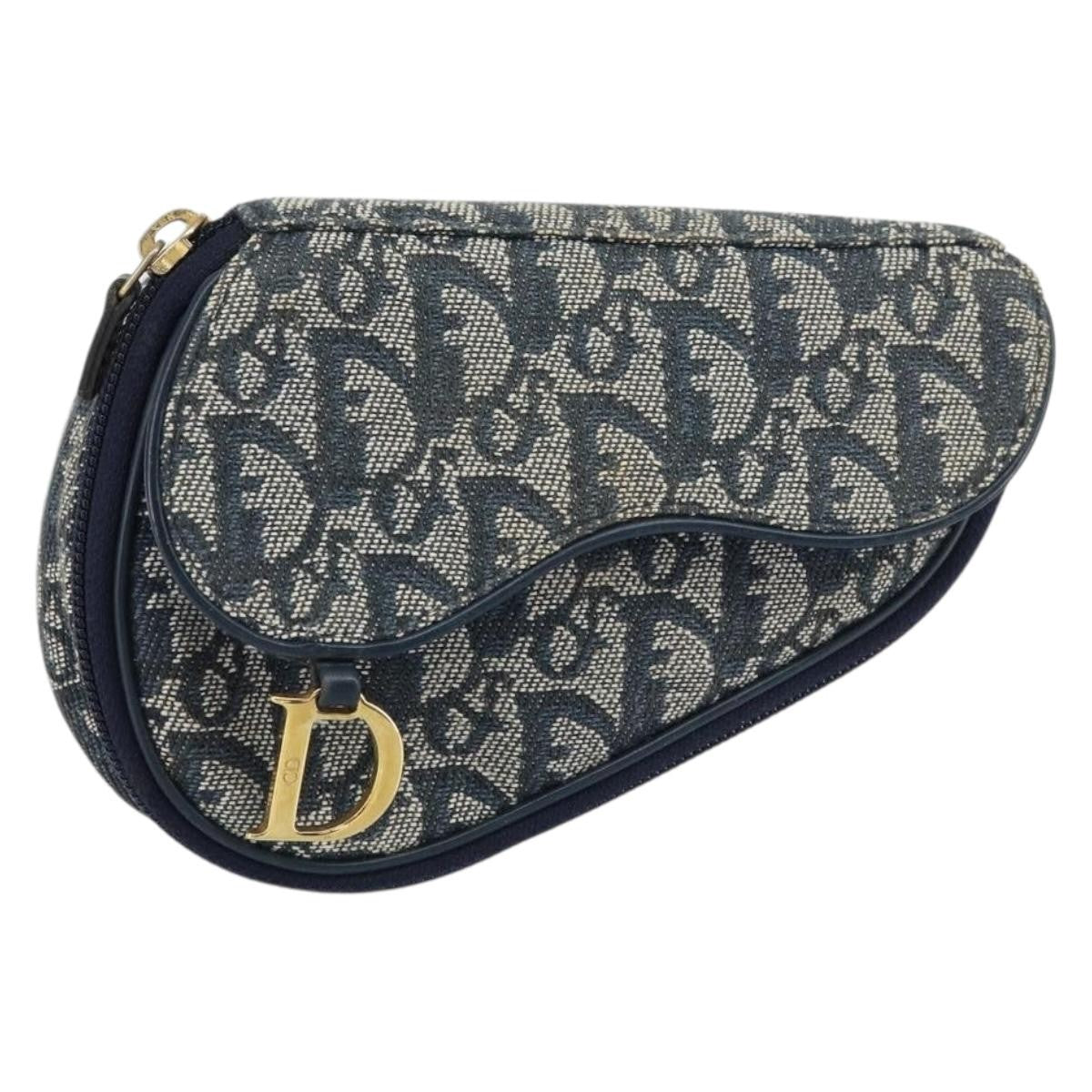 Christian Dior Vintage Saddle Coin Purse Diorissimo Canvas Navy Canvas Clutche & Pouche Bag (Pre-Owned)
