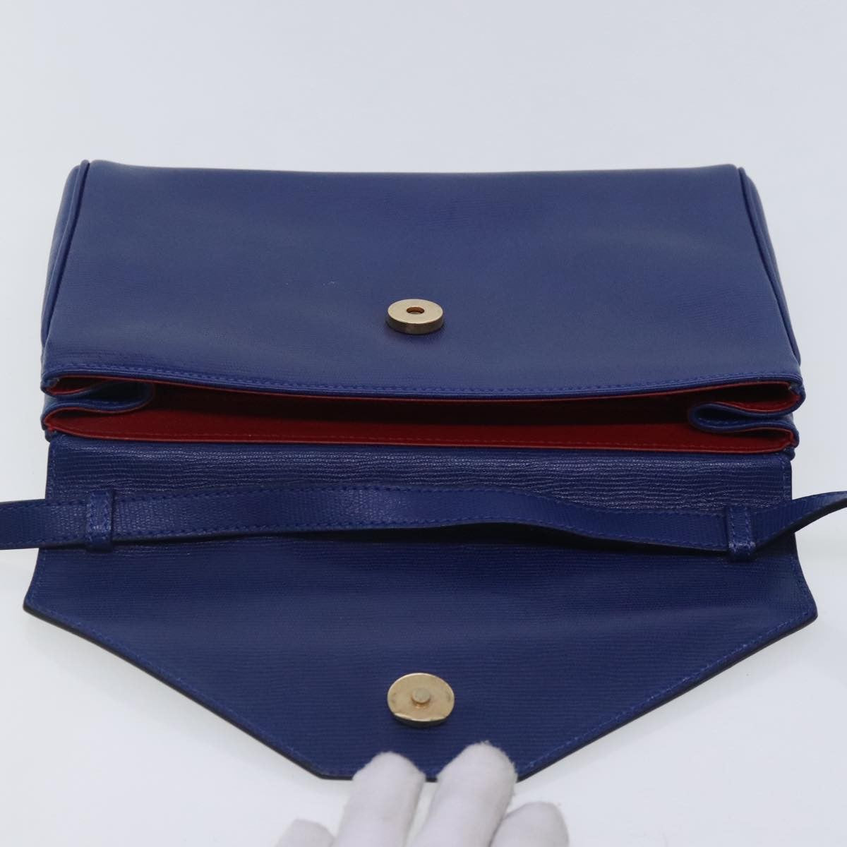 Celine Vintage Circle Logo Crossbody Bag Leather Blue Leather Shoulder Bag Bag (Pre-Owned)
