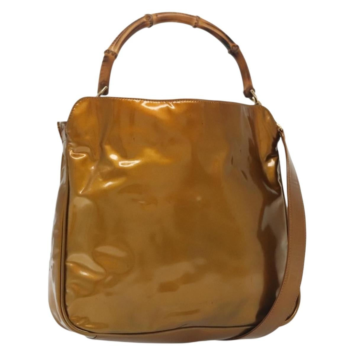 Gucci Vintage Bamboo Handle Bag Patent Leather Gold Patent_Leather Handbag (Pre-Owned)