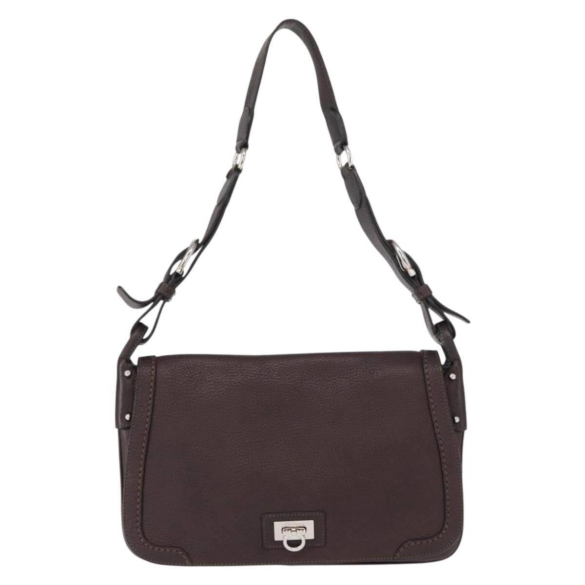 Salvatore Ferragamo Gancini Shoulder Bag Leather Brown Leather Shoulder Bag Bag (Pre-Owned)