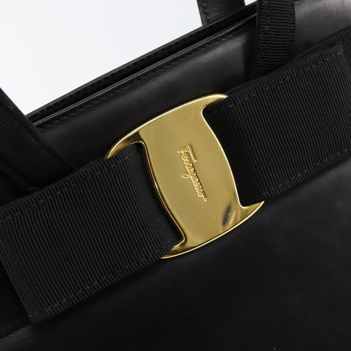 Salvatore Ferragamo Convertible Vara Bow Tote Leather Black Leather Handbag (Pre-Owned)