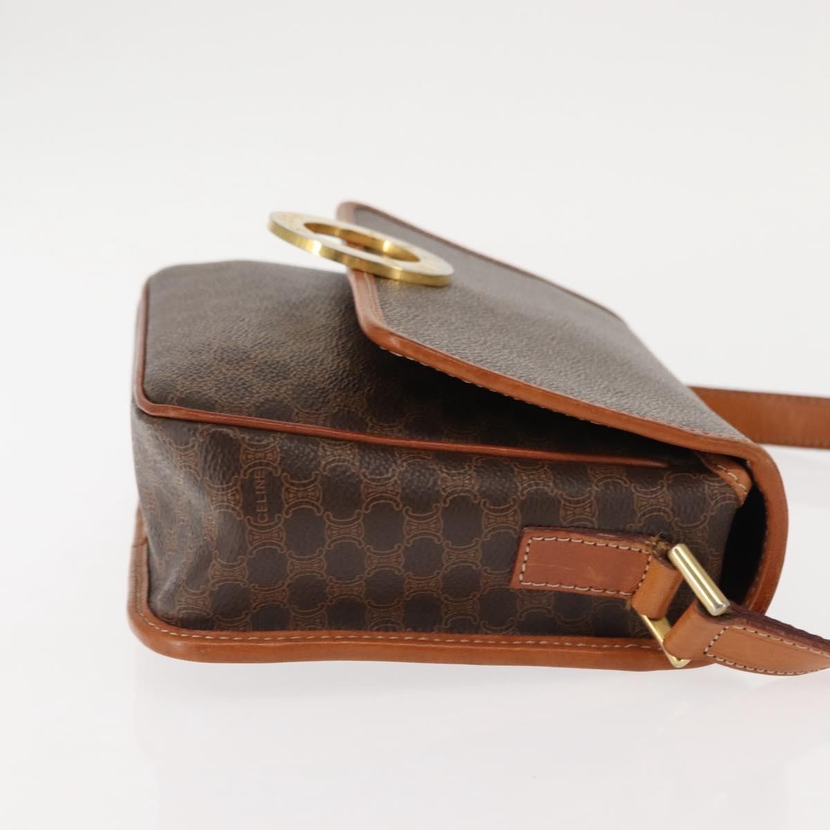 Celine Vintage Macadam Circle Logo Shoulder Bag Canvas And Leather Brown Canvas Bag (Pre-Owned)