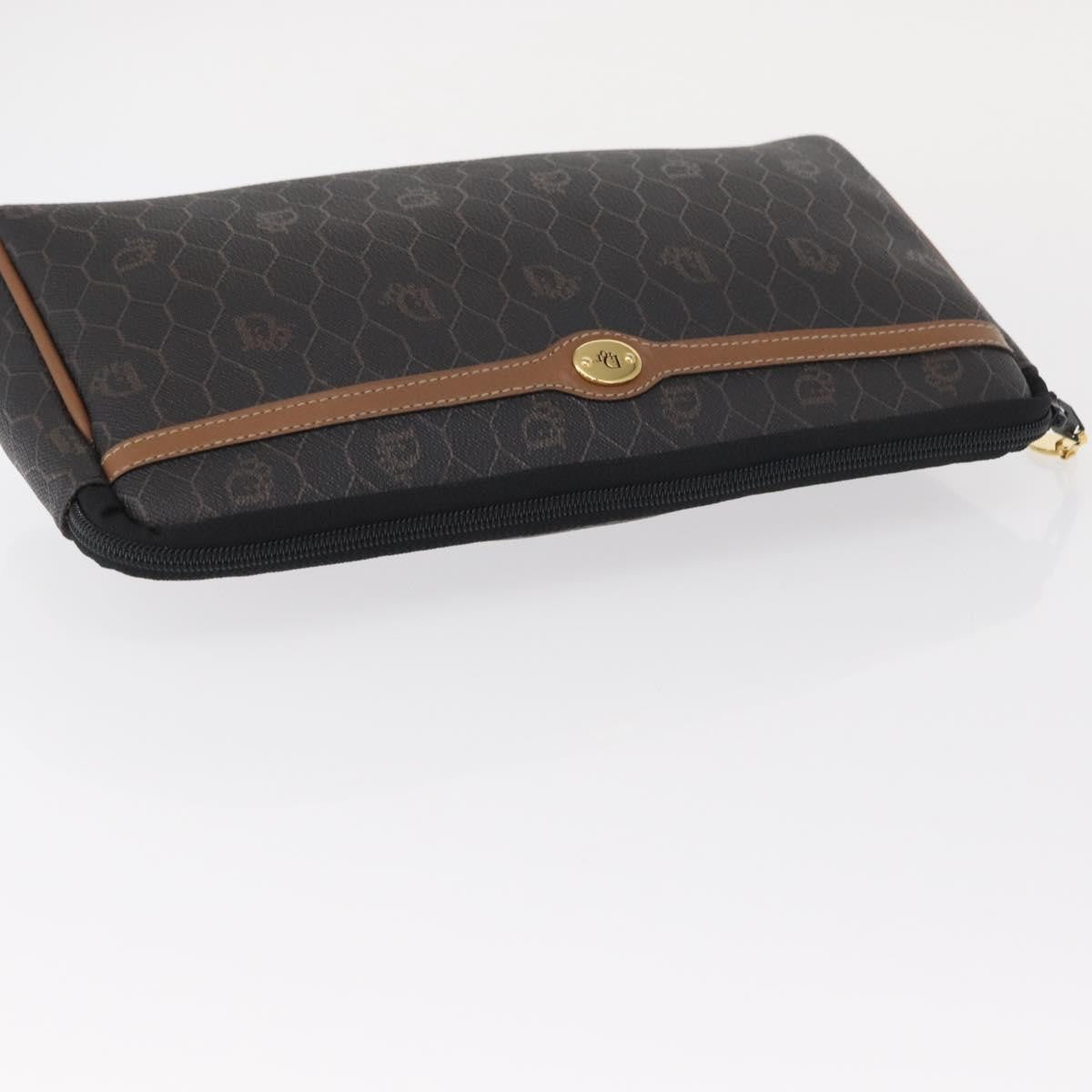 Christian Dior Vintage Honeycomb Zip Pouch Coated Canvas Black Pvc Clutche & Pouche Bag (Pre-Owned)