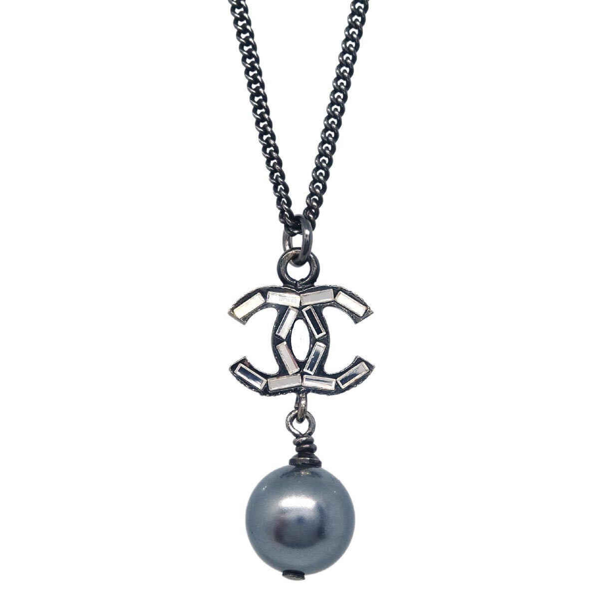 Chanel Vintage Cc Pendant Necklace Metal Black Metal Necklace Jewelry (Pre-Owned)