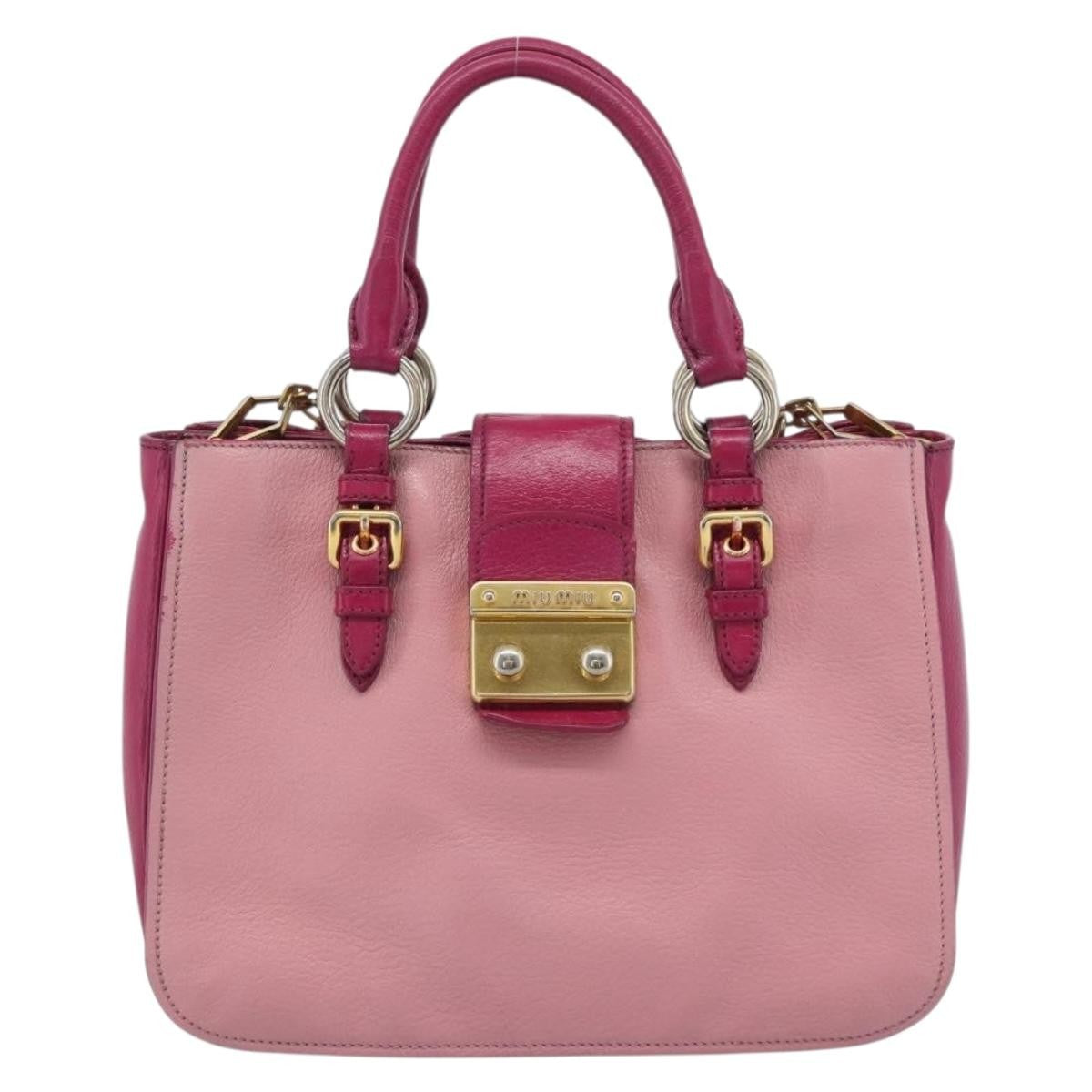 Miu Miu Madras Convertible Lock Tote Leather Pink Leather Handbag (Pre-Owned)