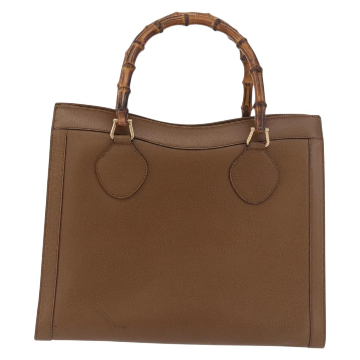 Gucci Bamboo Handle Tote Leather Brown Leather Handbag (Pre-Owned)