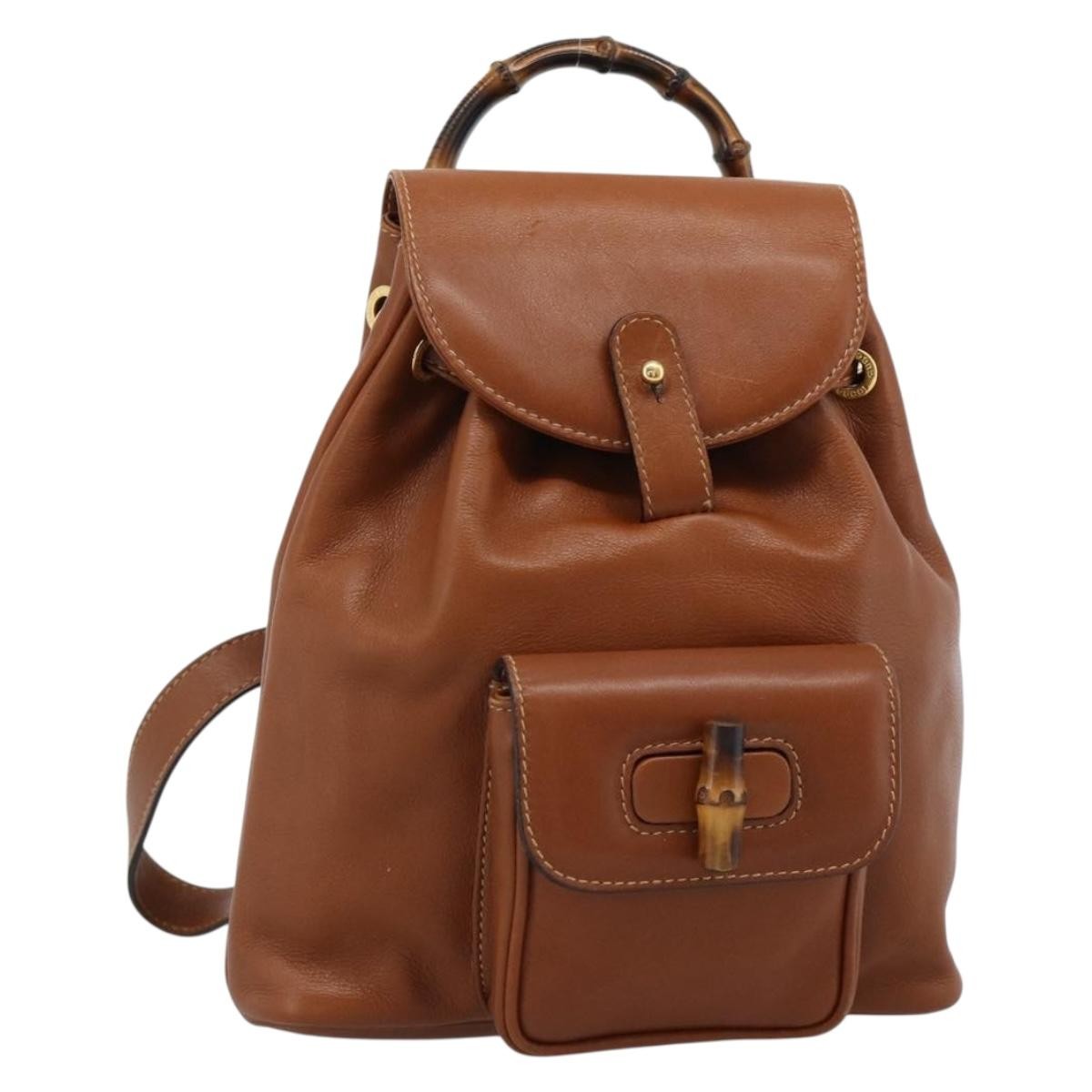 Gucci Vintage Bamboo Backpack Leather Brown Leather Backpack Bag (Pre-Owned)