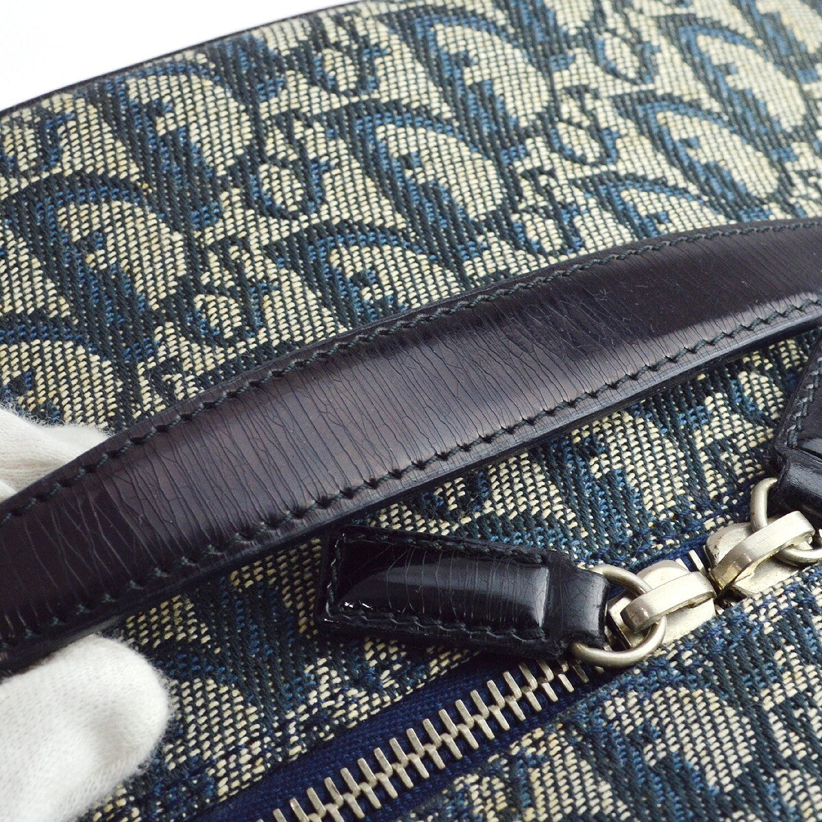 Christian Dior Vintage Trotter Handbag Canvas Navy Canvas Handbag (Pre-Owned)