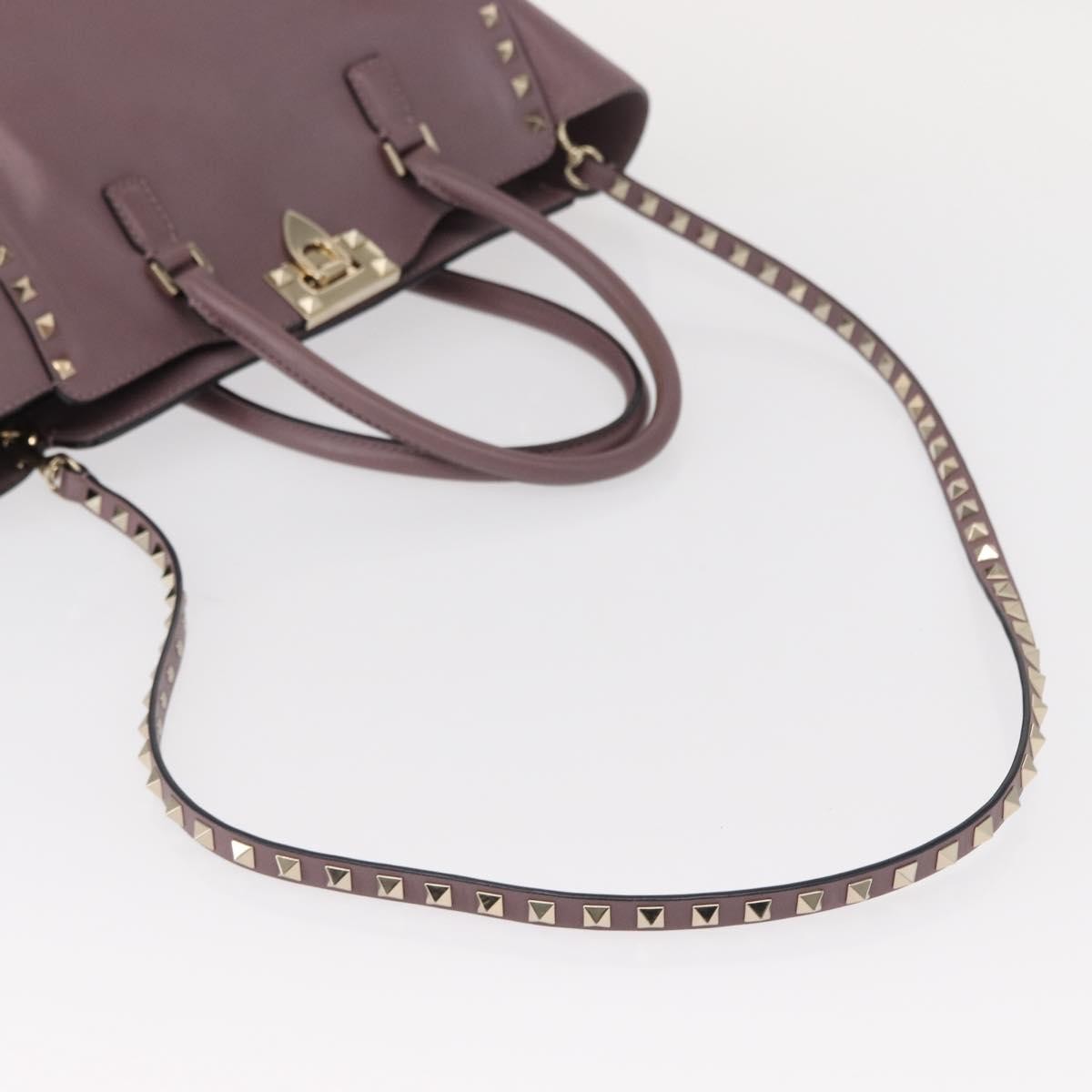 Valentino Garavani Rockstud Tote Rigid Leather Purple Leather Handbag (Pre-Owned)