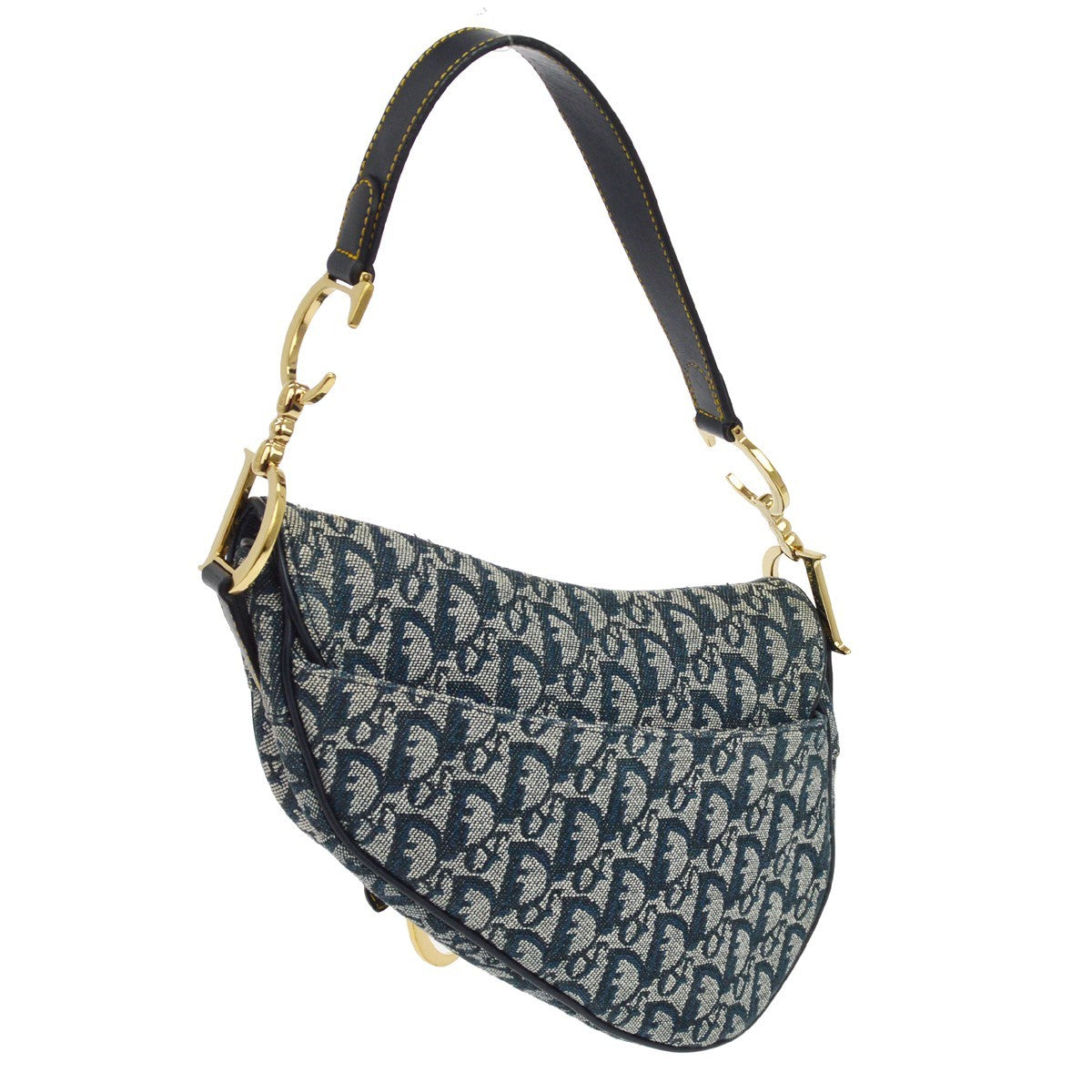 Christian Dior Saddle Handbag Oblique Canvas Navy Canvas Handbag (Pre-Owned)