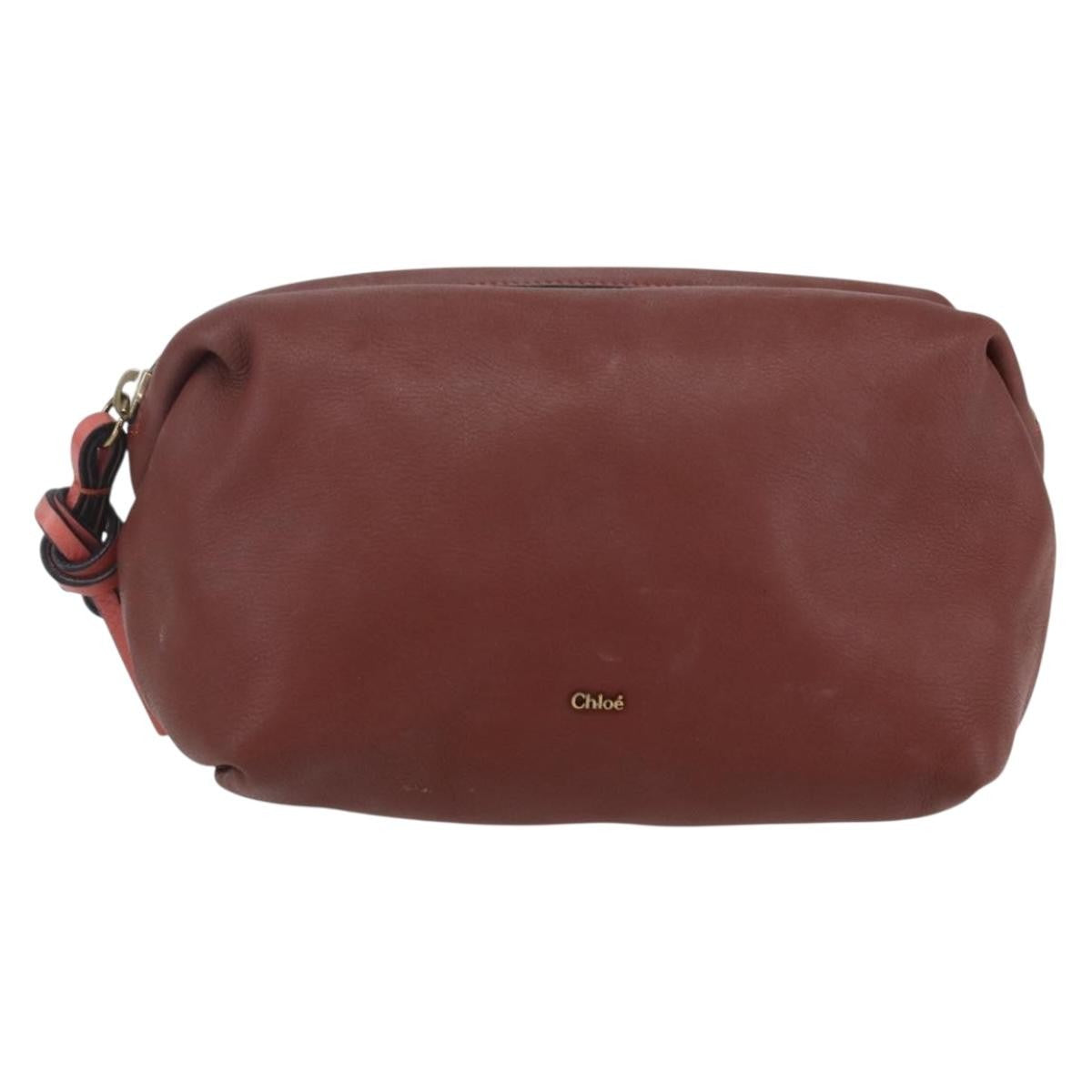 Chloe Zip Clutch Leather Brown Leather Clutche & Pouche Bag (Pre-Owned)