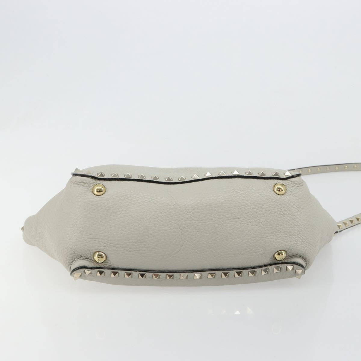 Valentino Garavani Rockstud Tote Textured Leather Gray Leather Tote Bag Bag (Pre-Owned)