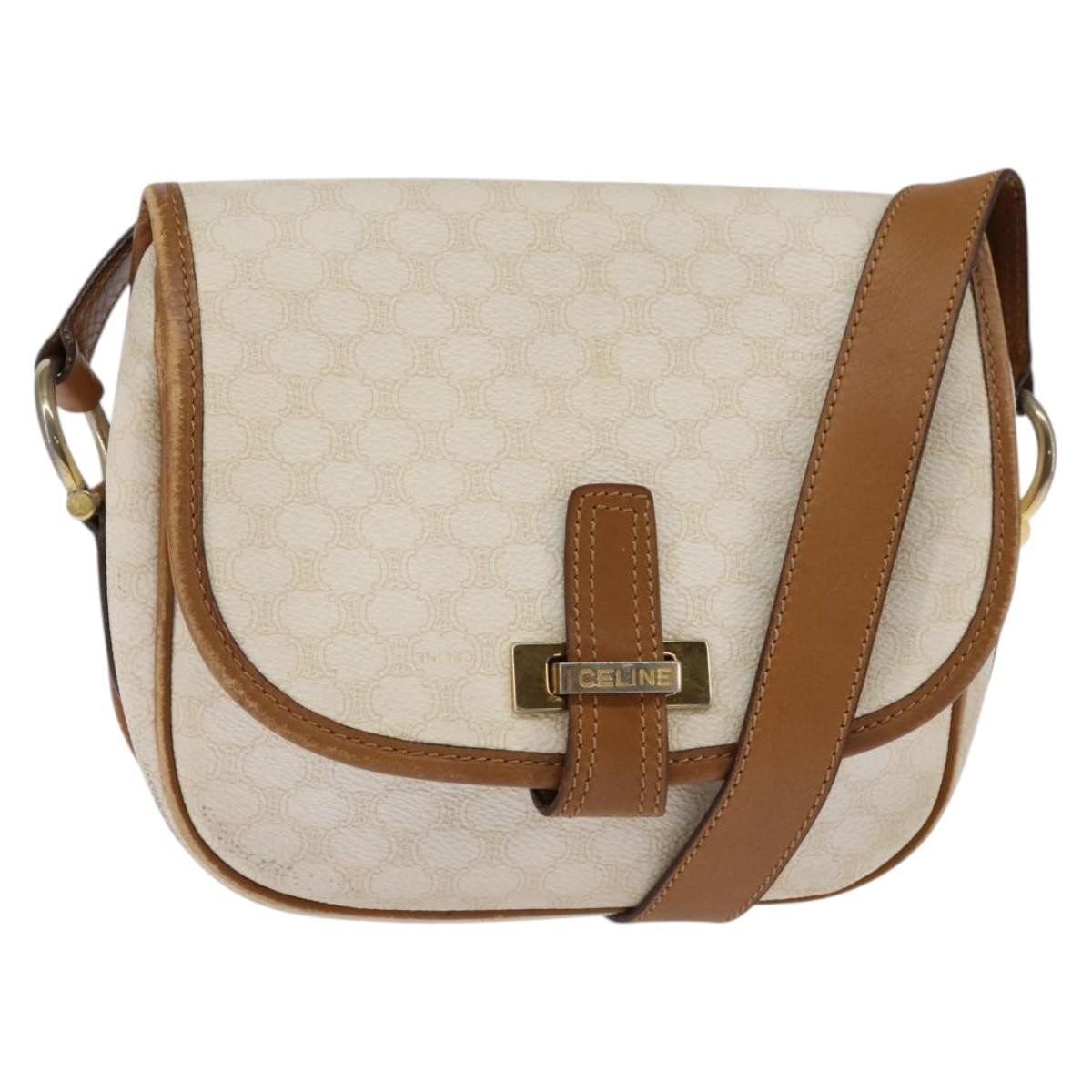Celine Vintage Macadam Shoulder Bag Canvas And Leather Ecru Canvas Shoulder Bag Bag (Pre-Owned)