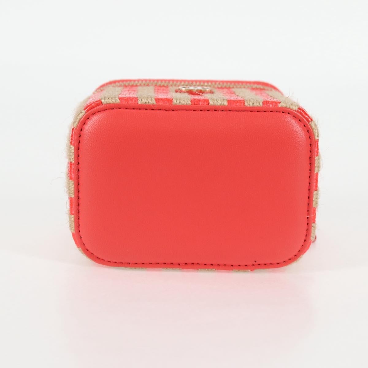 Chanel Classic Vanity Case With Chain Striped Raffia And Jute Red Canvas Shoulder Bag Bag (Pre-Owned)